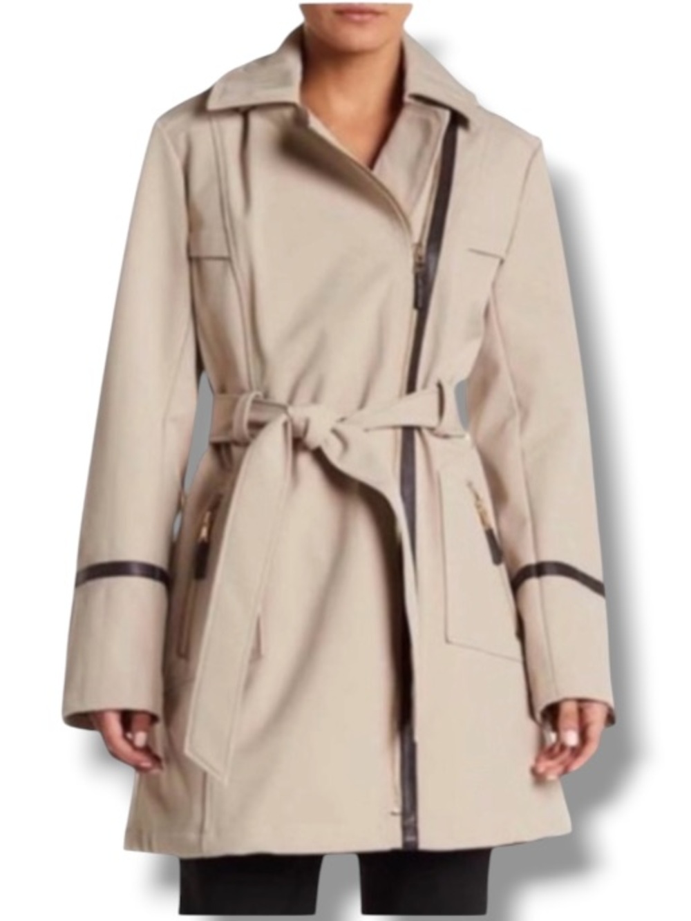 Via Spiga Women’s Khaki Beige Classic Trench Coat Cheetah Detail Preppy Jacket